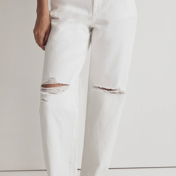 NWT Madewell White Baggy Straight Jeans with Distressed Knees Size 32 - Picture 1 of 10